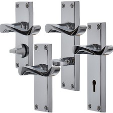 Polished Chrome Victorian Scroll Door Handle Set Silver Bathroom Privacy Sprung