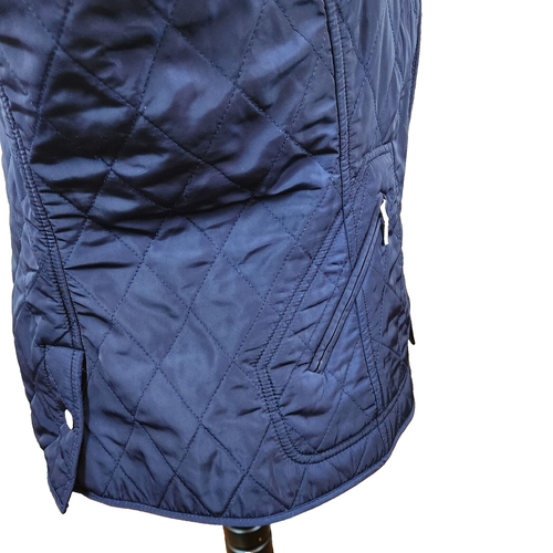 Talbots Womens Long Quilted Vest Medium Petite Navy Blue Full Zip Front Pockets - Picture 11 of 14