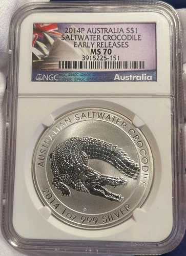 2014-P Australia Saltwater Crocodile Silver Dollar - NGC MS70 Early Releases!