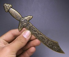 Cuchillo Arma 16CM Coleccionar Antigua China Bronce Fengshui Chismes Exorcismo Dragón