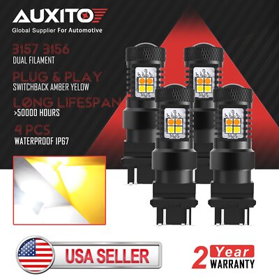 4x AUXITO 3157 3156 4057 LED Switchback Turn Signal Daytime Light Amber White