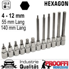 12 tlg Innensechskant 1/2" Stecknuss Satz 4 - 12 mm Kurz Lang Für Inbus Schraube
