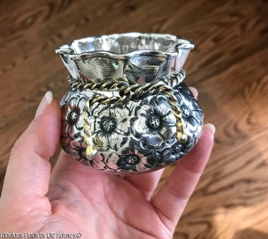 900 Серебряный (почти стерлинговый) цветочный чаша позолоченный веревки галстук континентальный / Ближний Восток - Изображение 3 из 4