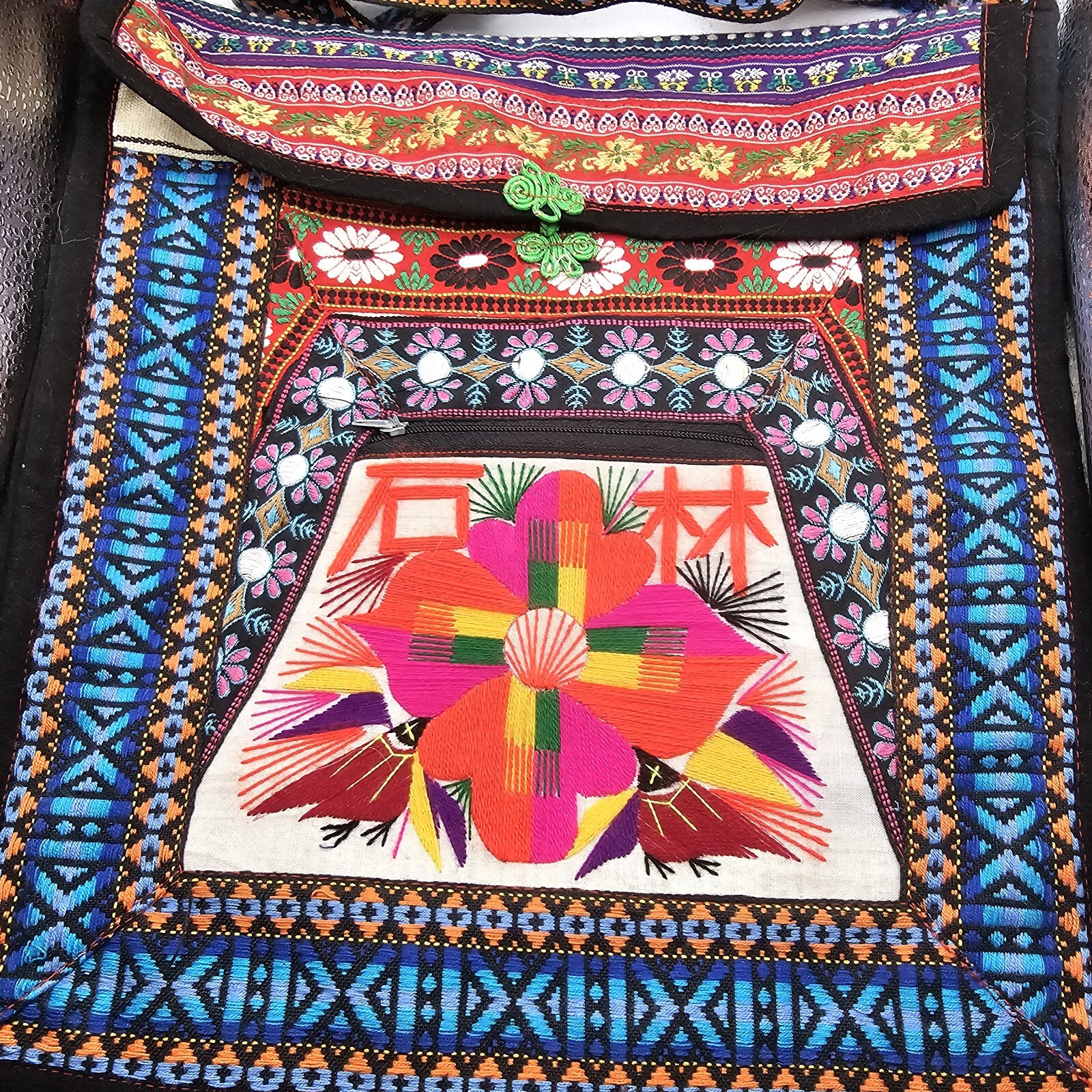 Crossbody Purse Yarn Art Handmade Floral Butterfly Design Boho Hippie