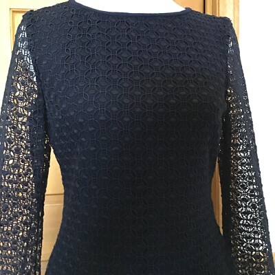 Lauren by Ralph Lauren Womens 4 Navy Crochet Lace Dress Long Sleeves Zip  Goth
