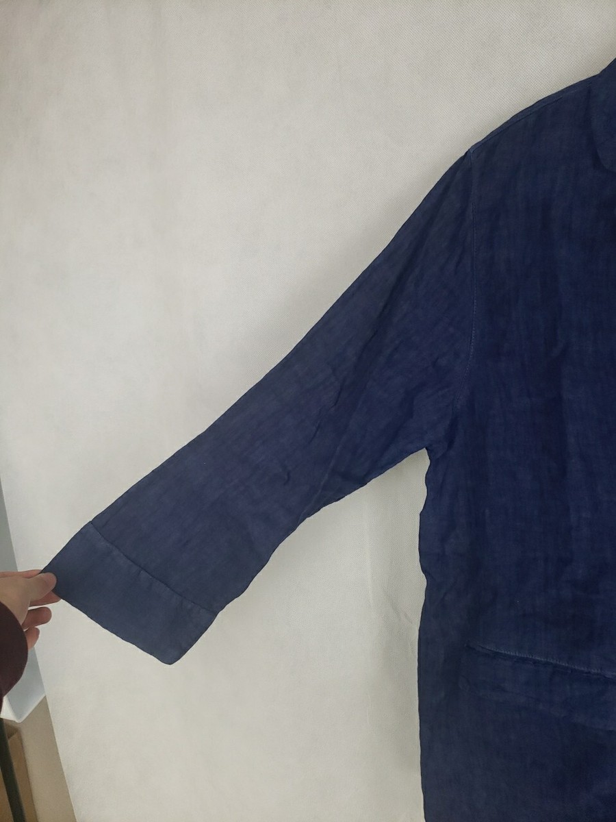 New Elemente Clemente Women's 3 Button Jacket Blue 100% Linen Size 2 Lagenlook View 2
