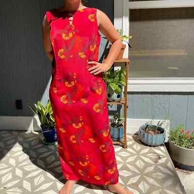 Maxi Dress Bright Red Floral Y2K Size 12