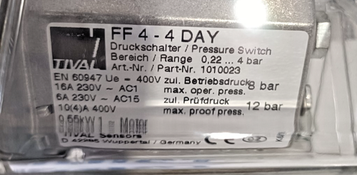 Tival Sensors FF4-4 Day Pressure Switch 0,22...4 Bar Part No. 1010023 - Picture 10 of 12