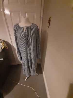 blue and white striped smock dress English Factory
