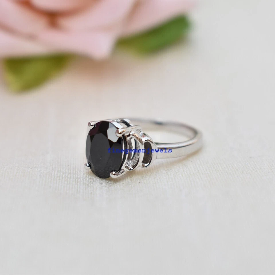Anello In Argento Sterling 925 Con Gemma In Onice Nero Naturale Per Donna #48 - Immagine 2 di 4