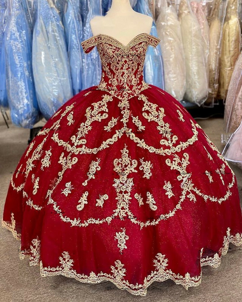 red and gold quince dress