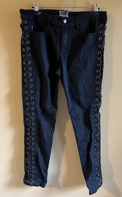 Y2K Tripp NYC Daang Goodman Black Jeans Pants Black Side Lace-up Skinny 34x30