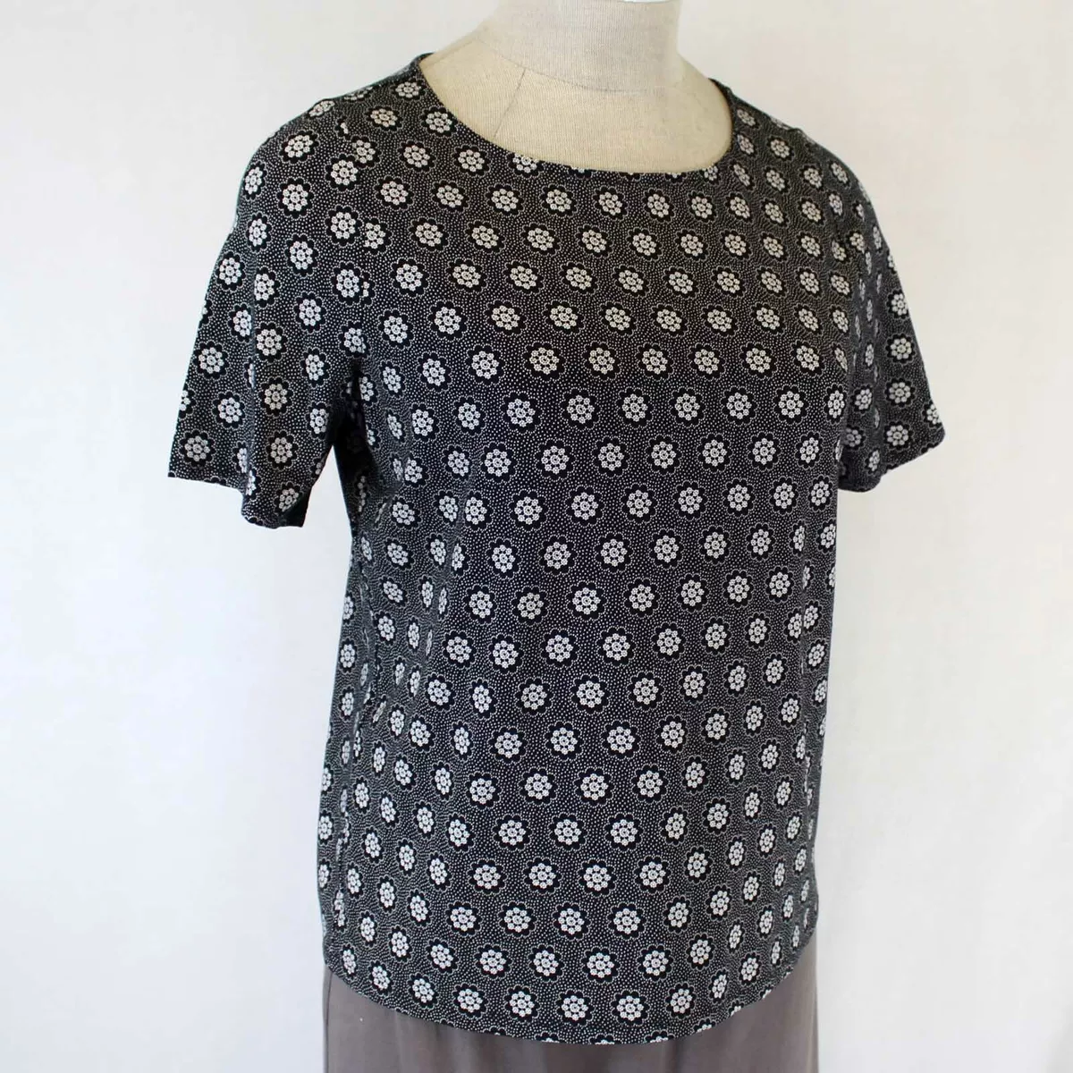 Talbots Plus Size Black White Floral Top Blouse Spring Summer