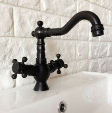 Oil Rubbed Bronze Bathroom Kitchen Faucet Swivel Cross Handles Mixer Tap