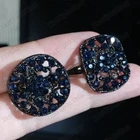 CLIP ON 2.4cm big EARRINGS sapphire glass stones VINTAGE STYLE dark blue crystal