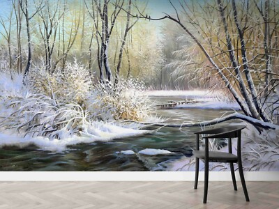 3D Winter Forest River Wallpaper Wall Mural Removable Self-adhesive 954 ...