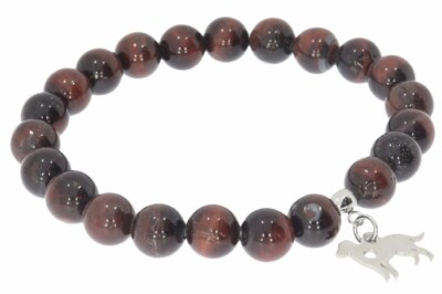  Tigerauge rot Kugel 8mm Armband Hund Motiv Anhänger - individuelle Größe AB291