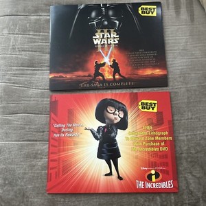 Lot of 2 Best Buy Lithographs - Star Wars III Revenge of the Sith & Incredibles