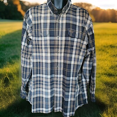 RedHead Mens Shirt 2XLT Blue Brown Plaid Long Sleeve Button Down EUC 