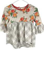 Matilda Jane Girls Castles In The Air Tunic Size 12 Grey Floral Plaid Top