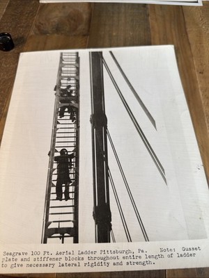 Vintage Seagrave 100 Ft Aerial Ladder Fire Truck Pittsburgh PA Photo Print