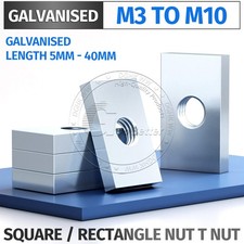 M3 M4 M5 M6 M8 M10 Square / Rectangle Nut Metric Galvanised Length 8mm-60mm