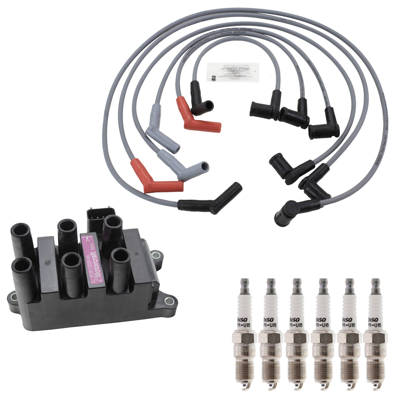 Hitachi Ignition Coil Denso 6 U-Groove Spark Plugs  Wire Set Kit for Ranger V6