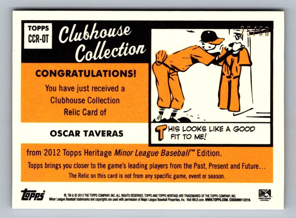 2012 Topps Heritage Minor League Edition Black Border /50 Oscar Taveras #CCR-OT - Image 2 of 2