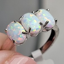 Beautiful Opal 3-Stone Ring Size 7. 925 Sterling Silver. Gorgeous Colors 