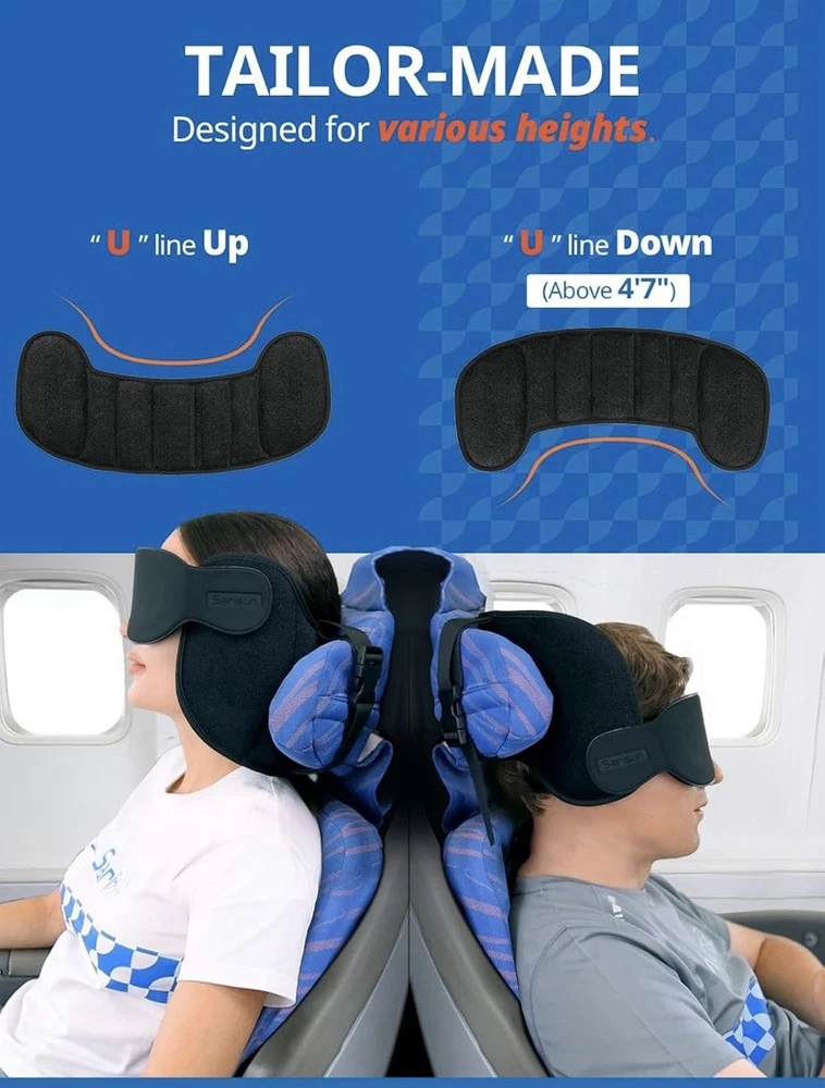 Sarisun Compact Travel Pillow with Neck Support and Eye Mask for Airplane Comfort