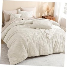 Queen Comforter Set Beige, 3 Pieces Cream Tufted Boho Queen 90"x90" 01-beige