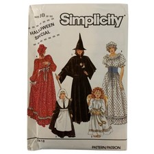 Simplicity 0418 Costume Sewing Pattern Girls 2-12 Witch Angel Pilgrim Vtg 1990