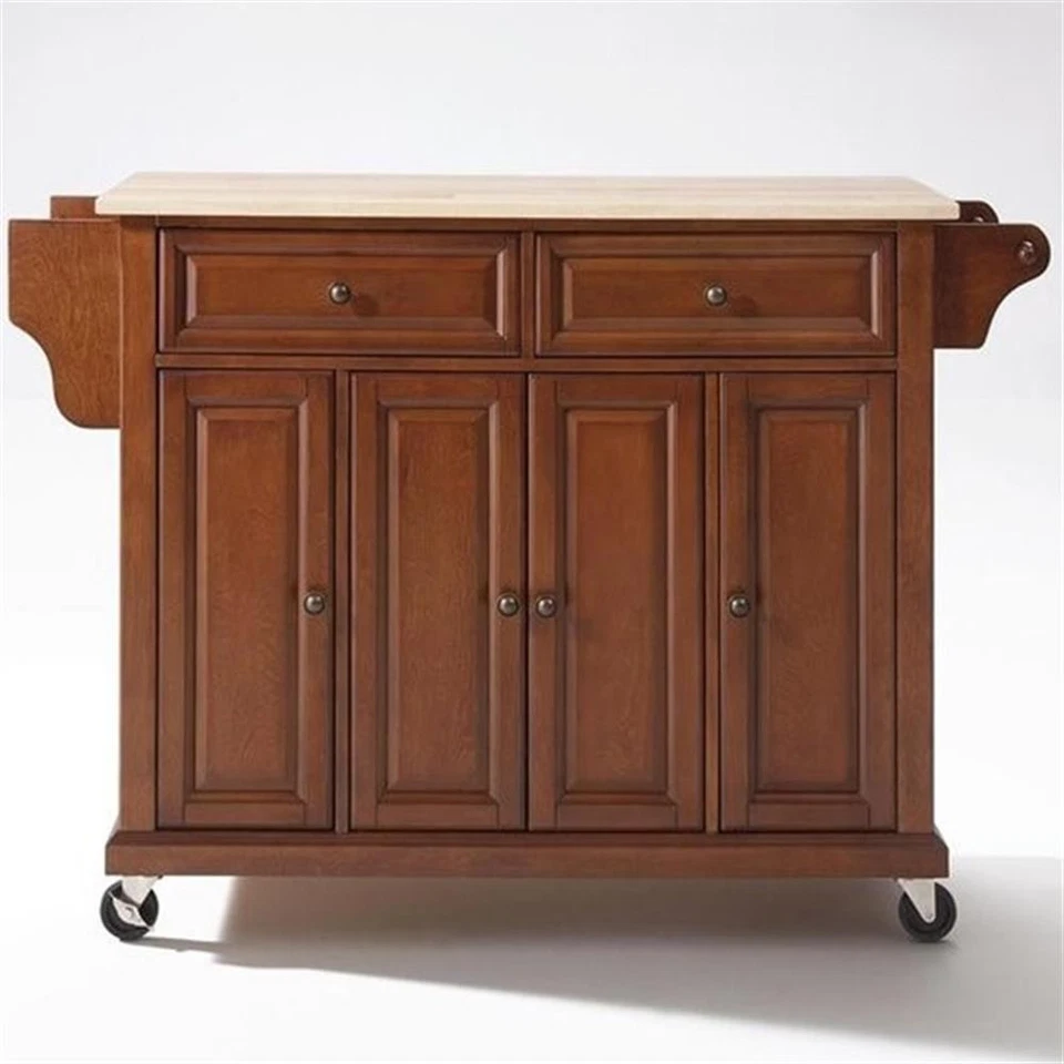 Crosley Furniture Natural Wood Top Kitchen Cart in Cherry/Natural - Image 4 of 4