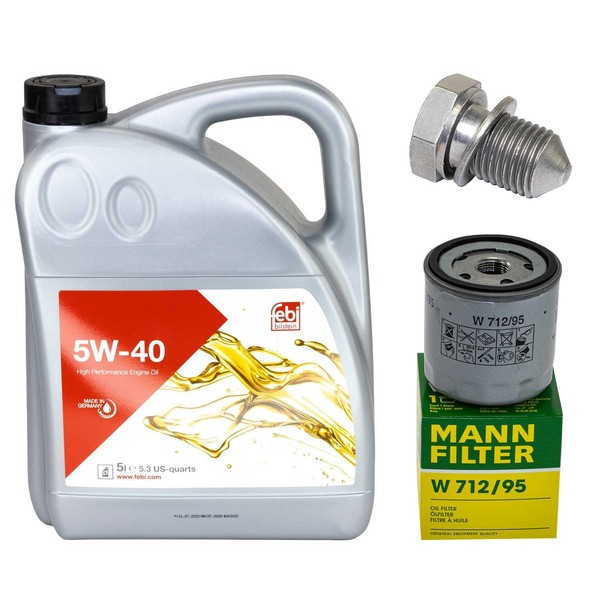 MotoröL Filter Set Febi 5W-40 5 Liter + ÖLablassschraube FüR Audi A1 Sportback-image