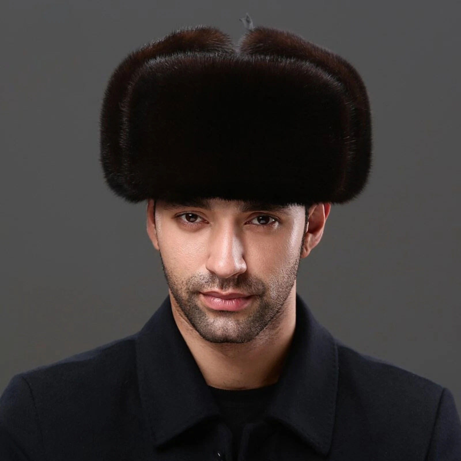 Men's Real Mink Fur Hat Cap Headgear For Middle age Real sheepskin Leather Hat