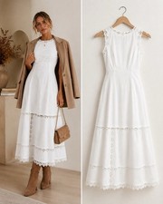 ULLA  Johnson Anela Embroidered Tulle Trimmed Cotton Poplin Midi Dress White NWT