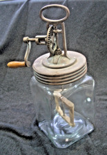 Butterglas Butterfaß Buttermaschine antik 4 L Holzrührwerk + Metall + Glasbehält