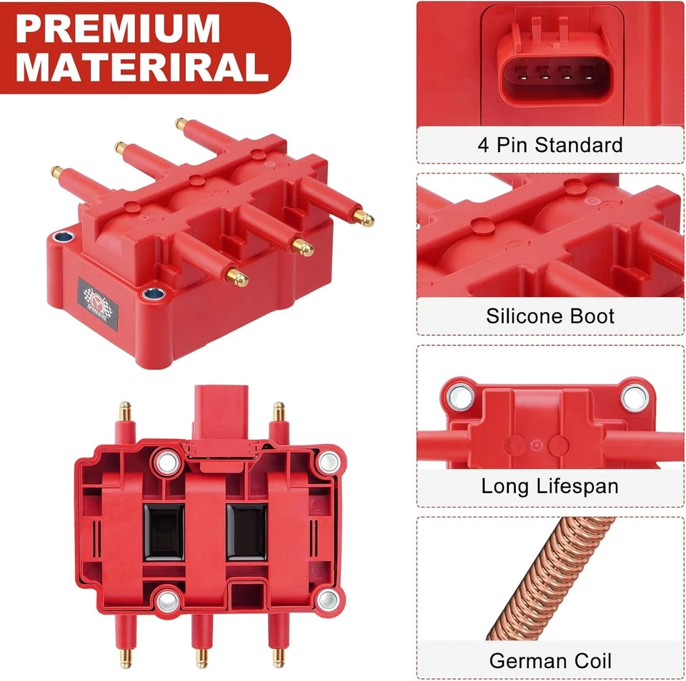 UF305 Ignition Coil + 6 Spark Plugs Wire Set For 2001-2007 Dodge Caravan V6 3.3L - Image 3 of 4
