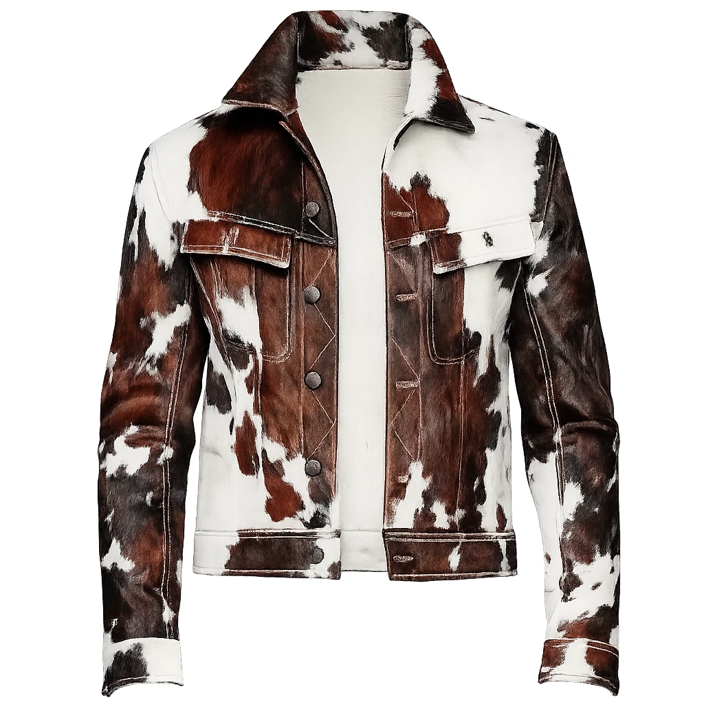 Men’s Genuine Cowhide Leather Trucker Jacket – Western Hair On Hide Coat
