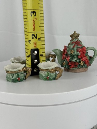 Vintage Miniatur Weihnachten Teeservice Harz Baum Stechpalme Mini - Bild 10 von 11