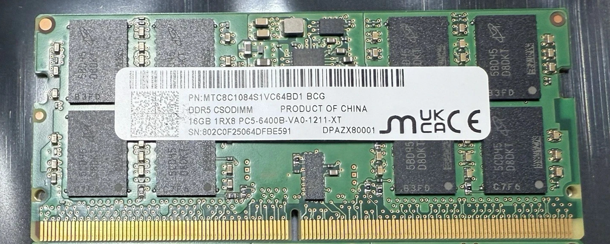 Micron 16GB DDR5-6400 CSODIMM Laptop Memory PC5-51200 (1x16GB) RAM