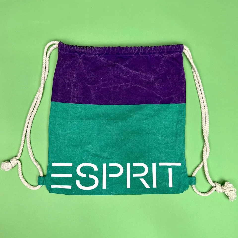 Vintage 90s ESPRIT Colorblock Canvas Drawstring Backpack Spell Out Logo - Image 2 of 4
