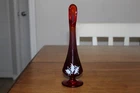 Vtg Fenton Hand Painted Christmas Holly Ruby Red Art Glass Swung Bud Vase L@@K!