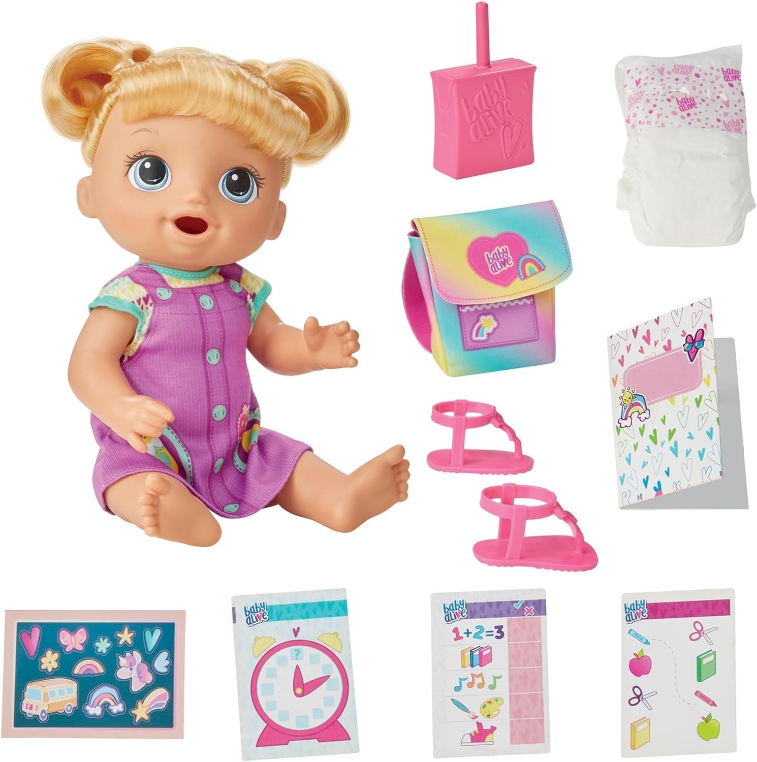 Baby Alive Time for School Baby Doll Set, 12 Inch Drinks and
