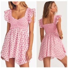 LoveShackFancy Athalia NWOT Pink Divine Floral Smocked Mini Dress size Large