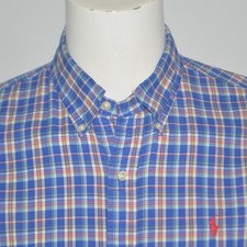 POLO RALPH LAUREN Classic Fit Blue Plaid Long Sleeve Cotton Casual Shirt Sz L