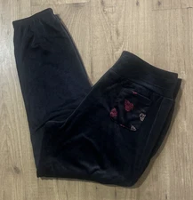 Lug Ranger Lounge Pants Sweatpants Velour Size L Black Fall Leaves on Pocket