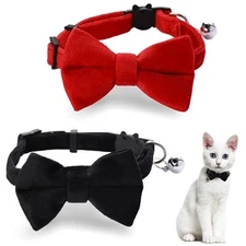 Mozeat Lens 2 Pcs Velvet Cat Collar Cute Cat Bow Tie Collar for Boy black, red