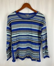 T By Talbots Women's Small Blue Sweater Striped Academic Twee Preppy Peasant