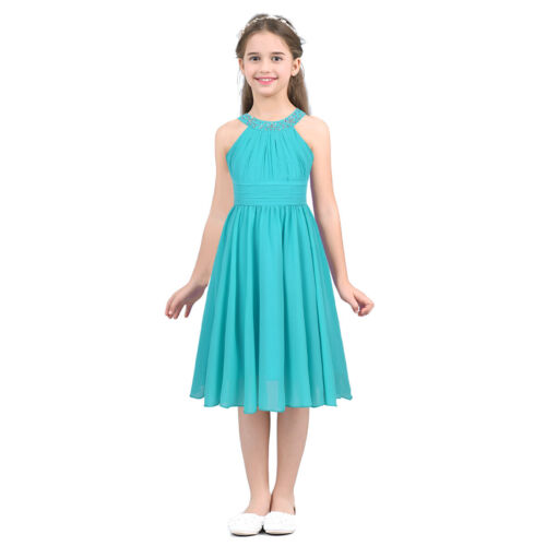 Mädchen Festlich Chiffon Kleider Kinder Sommer Hochzeits gefaltete Partykleider - Bild 16 von 63